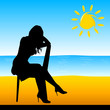 girl sitting on the chair on the beach vector illustration