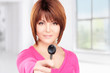 happy woman with car key