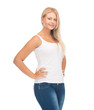 teenager girl in blank white t-shirt