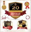Anniversary golden label with ribbons, set