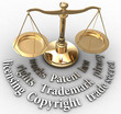 Illustration: Scale IP rights legal justice words Scale IP rights legal justice words
