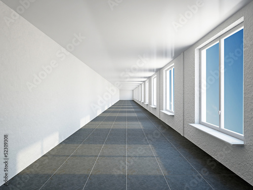 Illustration: Empty big corridor with window Empty big corridor with window