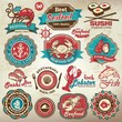 Collection of seafood restaurant labels, badges and icons