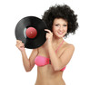 Photo: woman in afro wig holding vinil disc woman in afro wig holding vinil disc