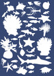 sea animals collection on blue