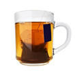 glass cup of tea with packet