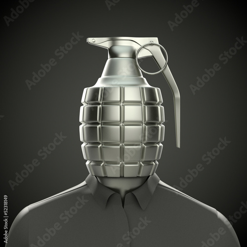 Illustration: Handgranate als Kopf - Terrorist / Selbstmordanschlag Handgranate als Kopf - Terrorist / Selbstmordanschlag