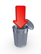 Red arrow and recycle bin.
