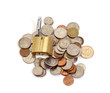 Padlock on coin pile as a symbol of financial protection