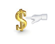 Illustration: Stylized pointing hand and symbol of dollar. Stylized pointing hand and symbol of dollar.