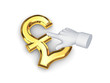Illustration: Stylized pointing hand and pound sterling. Stylized pointing hand and pound sterling.