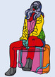 Femme assise sur une valise,Art abstrait pop art