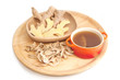Ginger tea and ginger root ,fresh and dried herb