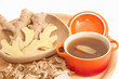 Ginger tea and ginger root ,fresh and dried herb