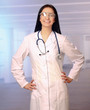 Smiling medical doctor woman with stethoscope.