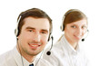 Attractive young people working in a call center