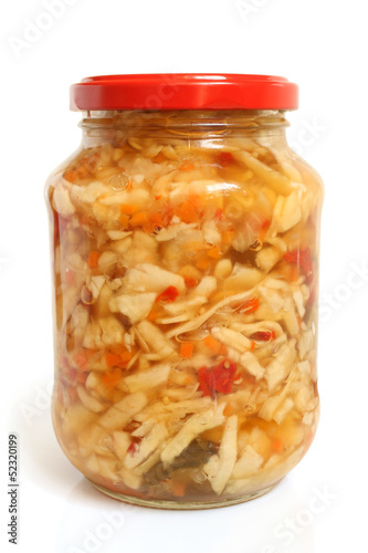 Photo: Preserved cabbage and red paprika salad in glass jar Preserved cabbage and red paprika salad in glass jar