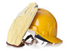Yellow hardhat and old leather gloves