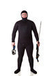 Underwater hunter man on a white background