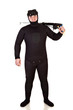 Underwater hunter man on a white background