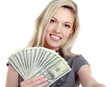Photo: A young woman with dollars in her hands A young woman with dollars in her hands