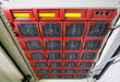 Part of telecommunications equipment in the rack.