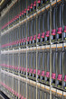 Top view on big rack with multiple hard drives.
