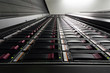 Bottom view on big rack with multiple hard drives.
