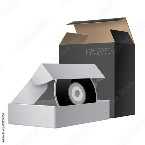 Vector: Two Package Box Opened with DVD Or CD Disk. Two Package Box Opened with DVD Or CD Disk.