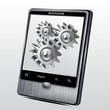 Mobile phone in the metal case with gear wheels on the screen.Ve