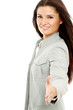 A businesswoman offering a handshake