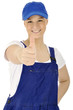 Freundliche Handwerkerin "Daumen rauf"