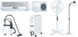 Home electric appliances set vector illustrations