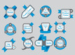 collection of gray seals with blue ribbons