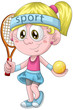 Girl tennis player character cartoon style vector illustration