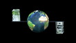 Dollar and Euro Flag Waving with Earth Rotating, Loop, Alpha