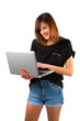 Young woman using a laptop.