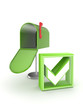 Green tick mark and mailbox.