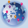 Social technology and media globe showing networking icons in a