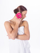 Frau nackt Wellness Handtuch Blume