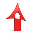 3d red up arrow with house inside rising prices