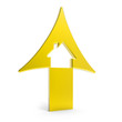 3d golden up arrow with house inside rising prices