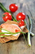 Bread with salmon and chives.