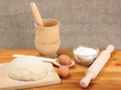 Bread cooking. Ingredients and dough
