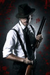 Portrait of a gangster with dried blood