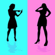 girl talking by mobile phone vector illustration