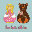 Background with Russian doll and bear