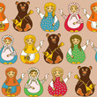 Seamless pattern of Russian dolls and bears