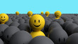 Some 3d yellow men come out from a gray crowd