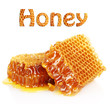 sweet honeycombs with honey, isolated on white